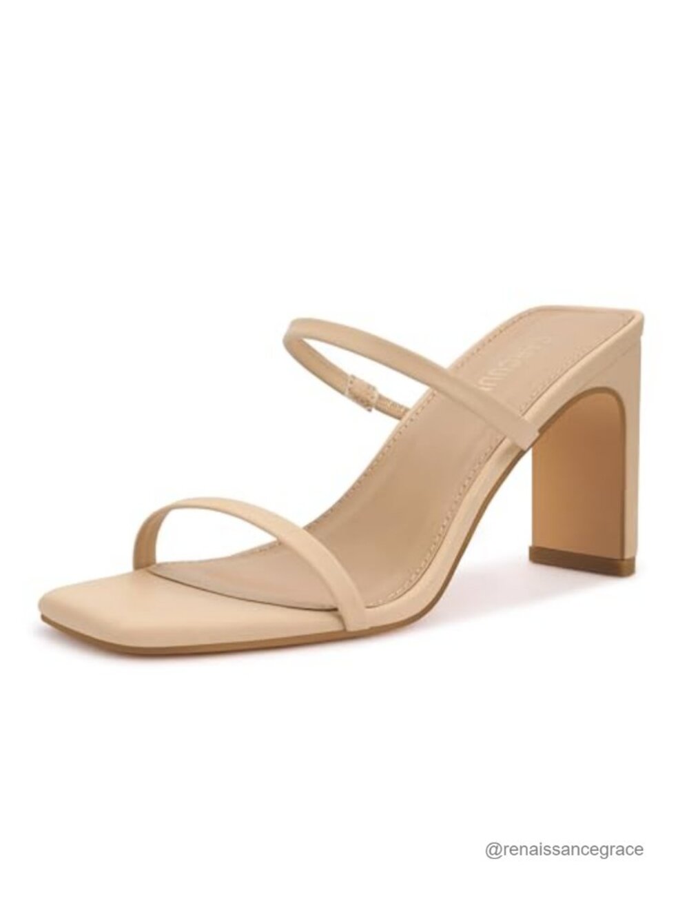 Women's 3 Inch Chunky Block Heel Square Toe Two Strap Mule Sandals